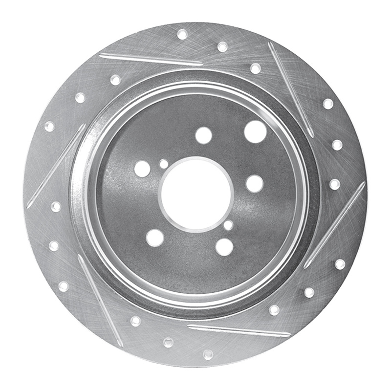 Subaru Crosstrek Brake Rotor (1) - Rear Left - R1 Concepts - Drilled & Slotted - Silver - `12-`23